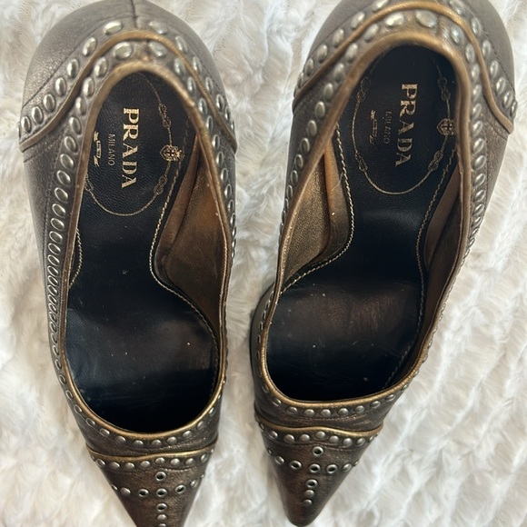 PRADA CALZATURE DONNA FUME STUD CAMMELLO SIZE 36.5 US 6.5 medieval stiletto heel - Picture 10 of 11